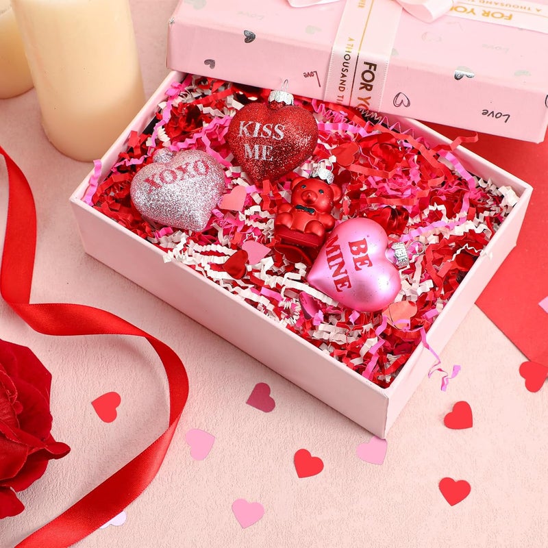 Jansun Valentine's Day Red Pink White Crinkle Cut Paper, 115g/4oz Shred Filler with Red Pink Heart Confetti for Gift Wrapping Craft DIY Basket Filling Holiday Party Decorations - Image 2